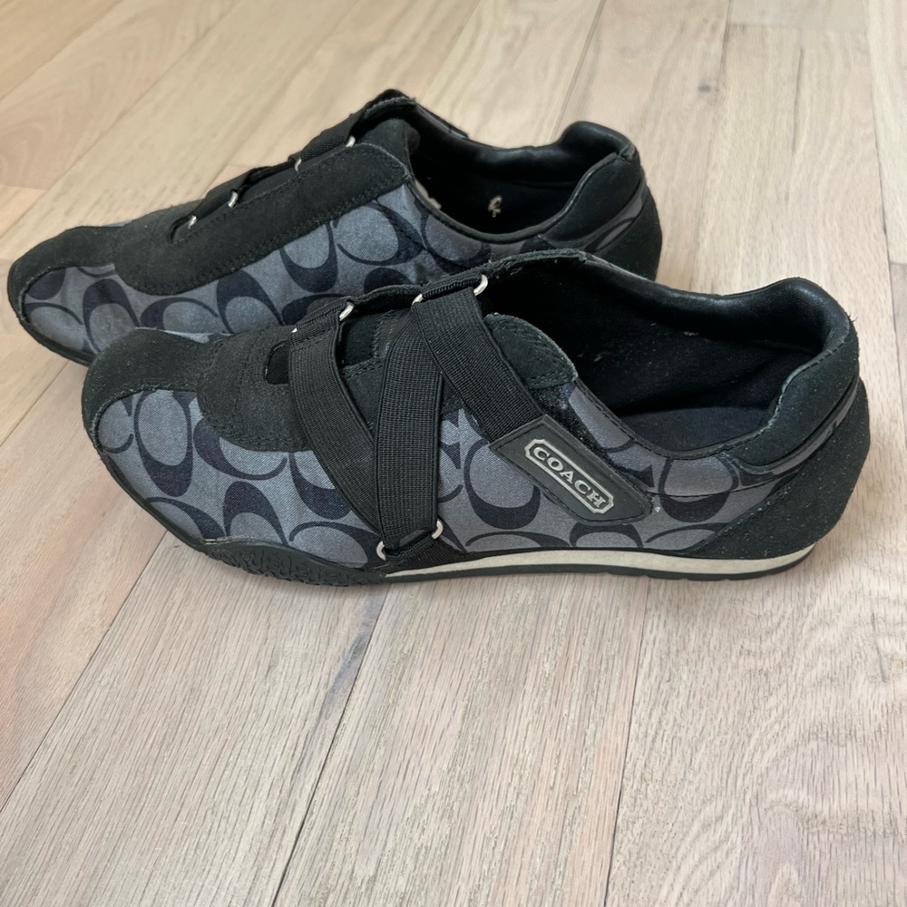 Coach Kyrie Monogram Fabric and Suede Velcro Strap Sneakers Gray size 7